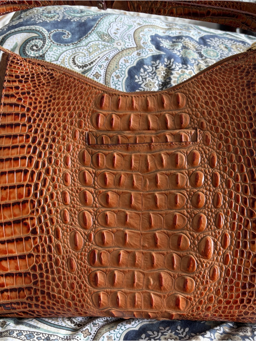 Brahmin Cognac Croc-Embossed Leather Shoulder Bag - Picture 4 of 8